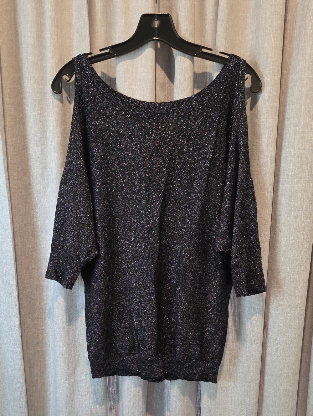 Express Metallic Shimmer Black Cold Shoulder Dolman Sleeve Lightweight Sweater